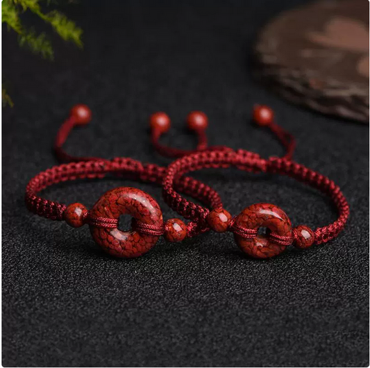 Red Jade Peace Buckle Bracelet – Taoist-inspired Talisman for Daily Wear‌ ‌赤玉平安扣手链