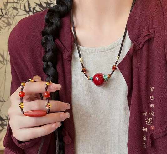 Black Cord Cinnabar Necklace | Taoist Guardian Art | Universal Spiritual Shield黑绳朱砂链