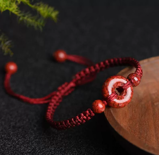 Red Jade Peace Buckle Bracelet – Taoist-inspired Talisman for Daily Wear‌ ‌赤玉平安扣手链