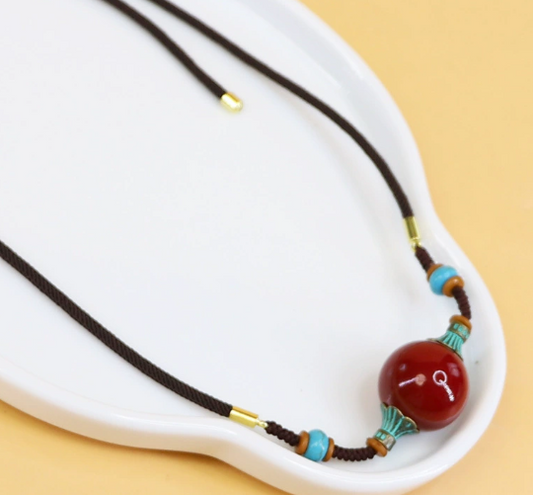 Black Cord Cinnabar Necklace | Taoist Guardian Art | Universal Spiritual Shield黑绳朱砂链